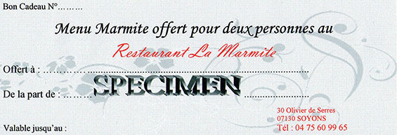 Bon cadeau restaurant La Marmite Soyons